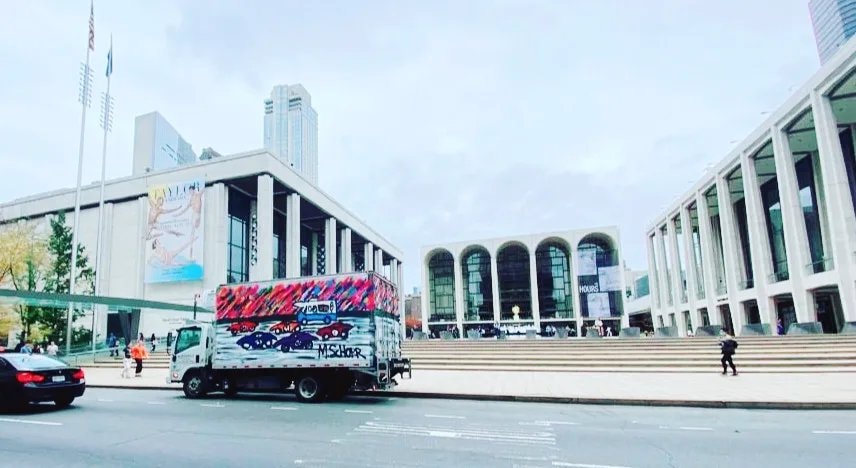 Da Race Moving - art truck at Lincoln Center plaza wide view